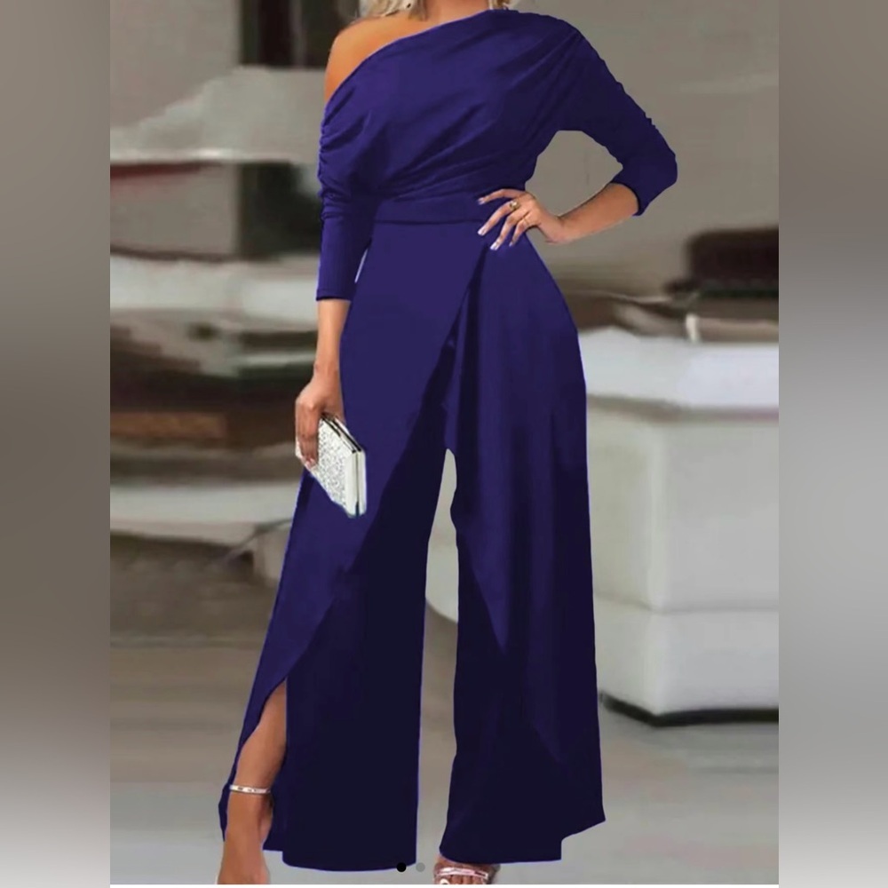 Elegant Navy Blue One-Shoulder Jumpsuit